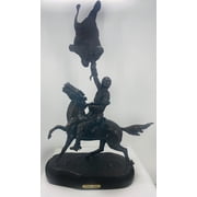 Buffalo Signal a Hand Made American Bronze Sculpture By Frederic Remington Mini Size 17H x10.5L x 5 W