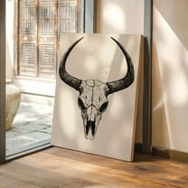Buffalo Skull Wall Art - Western Rustic Decor - Black And White Horned Skull Print - Southwestern Gothic Illustration Wall Art, Modern Wall Decor, 8x12 UNFRAMED