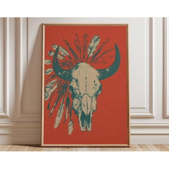Buffalo Skull Western Wall Art Print, Unframed Paper Poster 24x36in