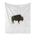 thumbnail image 1 of Buffalo Soft Flannel Fleece Throw Blanket, Power Animal American Maned Bison Illustration Abstract Halo Art, Cozy Plush for Indoor and Outdoor Use, 50" x 70", White and Dark Taupe, by Ambesonne, 1 of 5