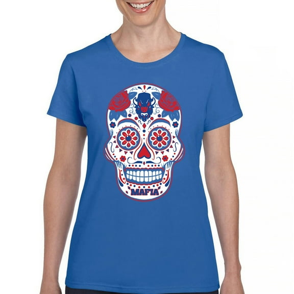 Buffalo Sugar Skull T-Shirt  Fantasy League Football Fan Tailgating Women's Tee