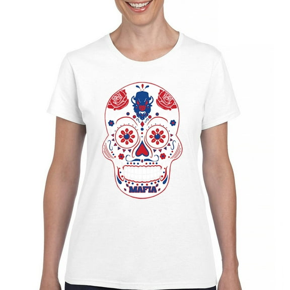 Buffalo Sugar Skull T-Shirt  Fantasy League Football Fan Tailgating Women's Tee