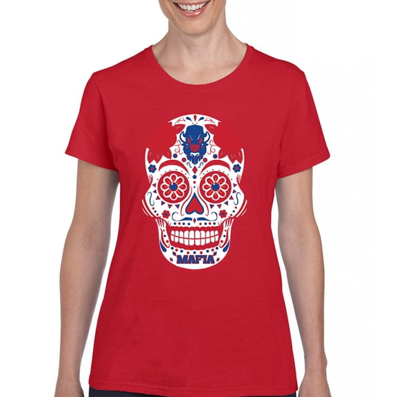 Buffalo Sugar Skull T-Shirt  Fantasy League Football Fan Tailgating Women's Tee