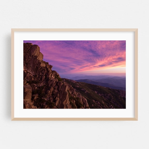 Buffalo Sunset - Mount Buffalo Victoria Australia Photography Sunset Landscape Mountain Nature Scenic Pastel Wilderness Oak Framed Wall Art Print 5 x 7 inches
