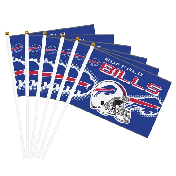 Buffalo Team Double Sided Hand Waving Flag(Pack of 6), Spectator Hand Waving Flag, Fan Flag with Flagpole, Home, Party Decoration Flag, Mini Flag 5.5x8.2 Inch