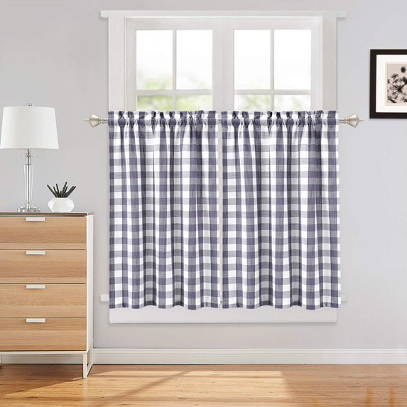 Buffalo Tier Curtains for Kitchen Windows, Thick Yarn Dyed Café Curtains, Buffalo Check Plaid Gingham Pattern Half Window Curtain Set for Bathroom, 28" x 24", Black/Red, Set of 2