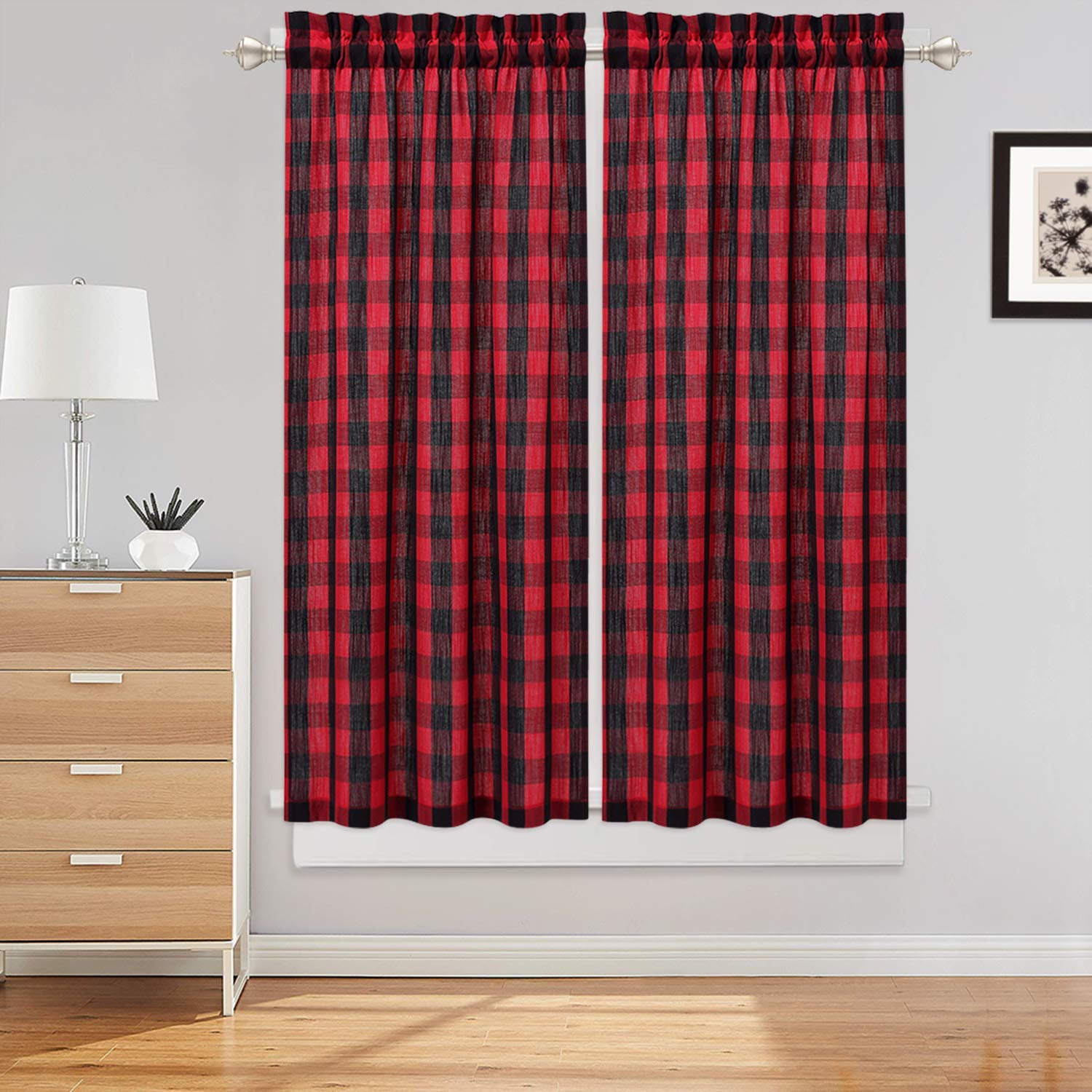 Buffalo Tier Curtains for Kitchen Windows, Thick Yarn Dyed Café