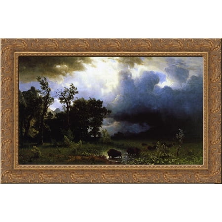 Buffalo Trail the Impending Storm 24x18 Gold Ornate Wood Framed Canvas Art by Bierstadt, Albert
