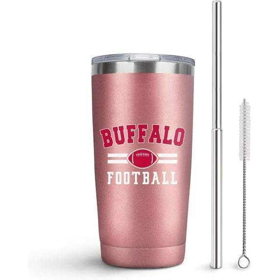 Buffalo Tumbler with Lids and Straws Insulated Stainless Steel Cup Water Bottle Football Gifts 20 Oz