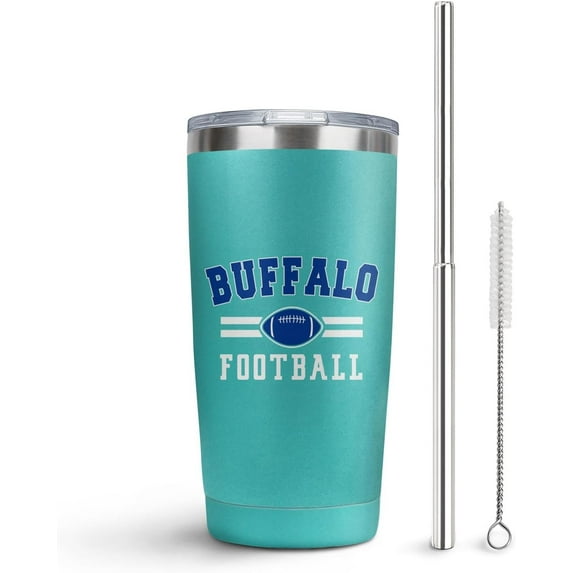 Buffalo Tumbler with Lids and Straws Insulated Stainless Steel Cup Water Bottle Football Gifts 20 Oz
