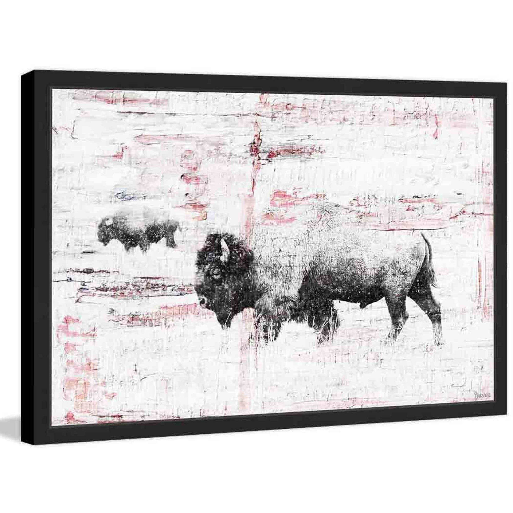 Buffalo Walking Framed Print in Black Frame, 24" x 16"