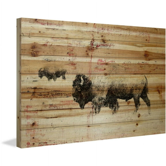 "Buffalo Walking" Painting Print on Natural Pine Wood