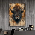 thumbnail image 1 of [Buffalo Wall Art] 2D Flat 1pc Western Buffalo Wall Art with Frame, Realistic Bison Animal Painting, Rustic Wooden Texture, Hook for Easy Hanging, Perfect for Home Decor, Home Accent Piece, 1 of 7