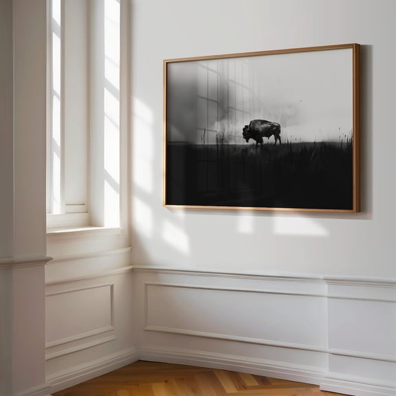 Buffalo Wall Art Bison Print Forrest Landscape Modern Art Rustic Farmhouse Decor