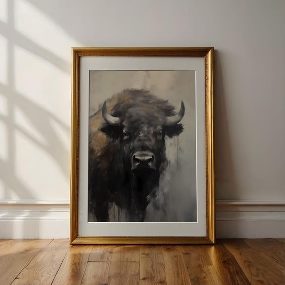 Buffalo Wall Art Bison Print Forrest Landscape Modern Art Rustic Farmhouse Decor