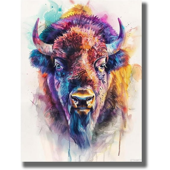 Buffalo Watercolor Canvas Art Print Buffalo Head Portrait Print Wall Art Wildlife Gift Living Room Bathroom Home Decor 12x16inch Unframed Poster