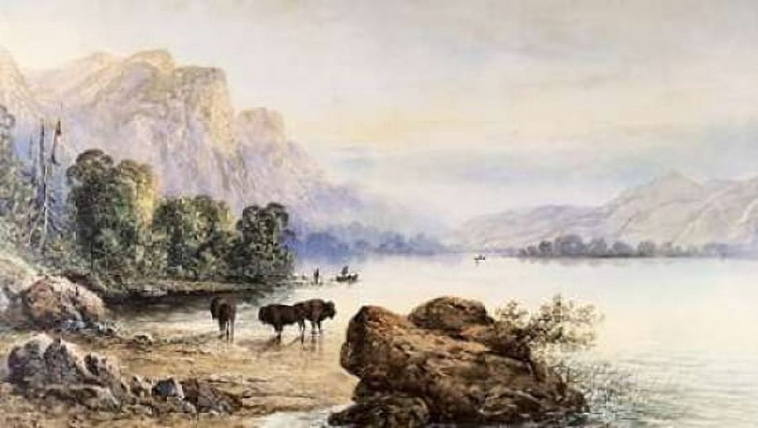 Buffalo Watering Canvas Art - Thomas Moran (24 x 36)