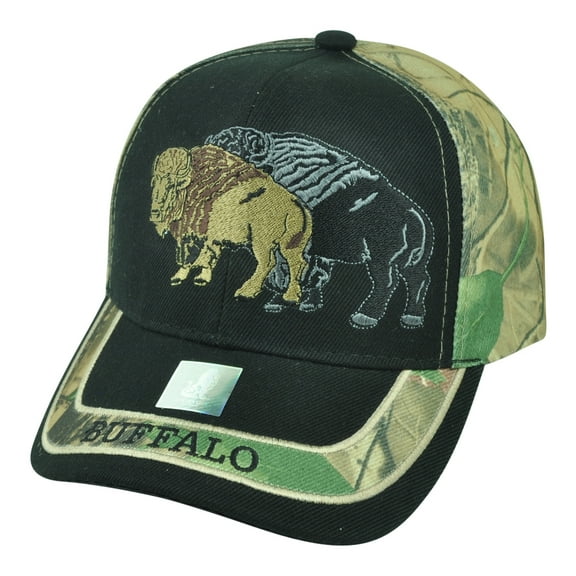 Buffalo Wild Animal Camouflage Camo Two Tone Outdoors  Hat Cap Black Camp