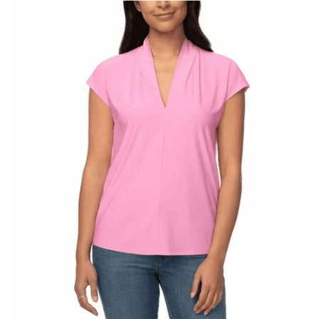 Buffalo Womens' V-Neck Short Sleeve Blouse (Fondant Pink, Small)