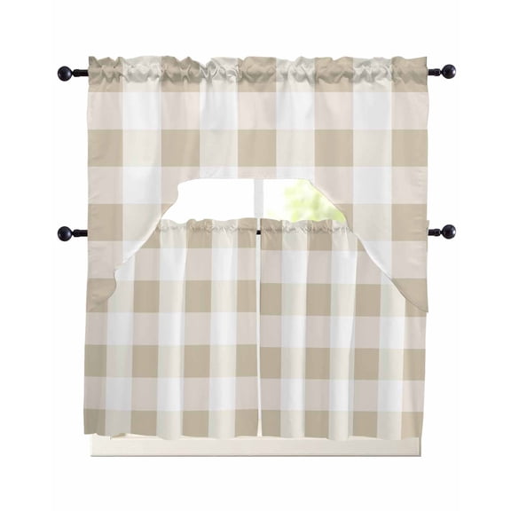 Buffalo Yellow Plaid 3 Piece Swag Kitchen Curtains Set Spring Simple Pattern Valance and Tier Curtains 24 In Long, 56" x 36" Window Topper for Cafe Bathroom Bedroom