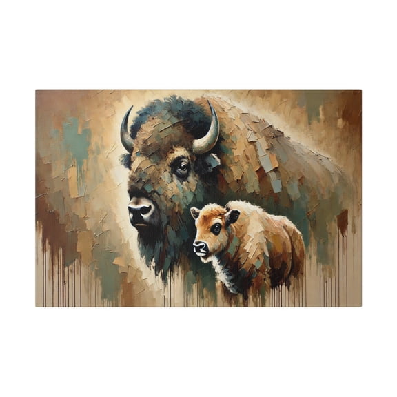 Buffalo and Calf - Canvas, Ready to Hang! Wall Art Decor, Bison Wildlife