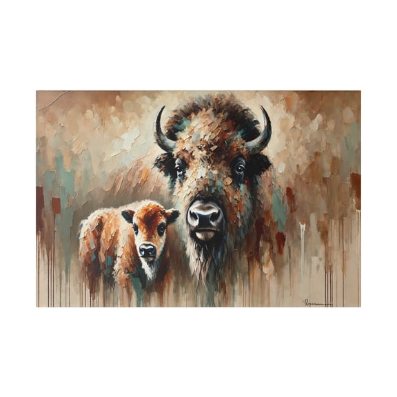 Buffalo and Calf II - Canvas Ready to Hang! Wall Art Decor, Bison Wildlife