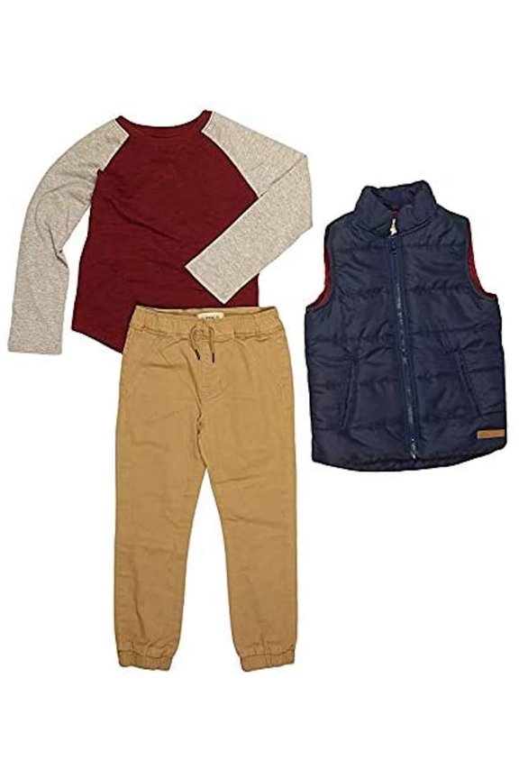 Buffalo by David Bitton Little Boys' 3-Piece Top,Pant, and Outerwear Set (Blue Vest, 3T)
