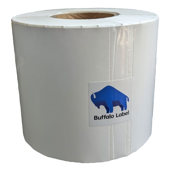 BuffaloLabel 6" x 7" x 600 Labels - White Gloss BOPP Roll Inkjet Labels - 3" Core - Blank