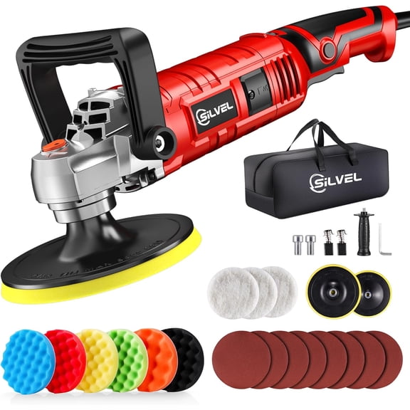 Buffer Polisher, 1600W 7 Inch/6 Inch Polisher for Car Detailing, Wax Machine, Variable Speed, with 6 Foam Pads, 3 Wool Packaging Bag, Boat Polishing and Waxing