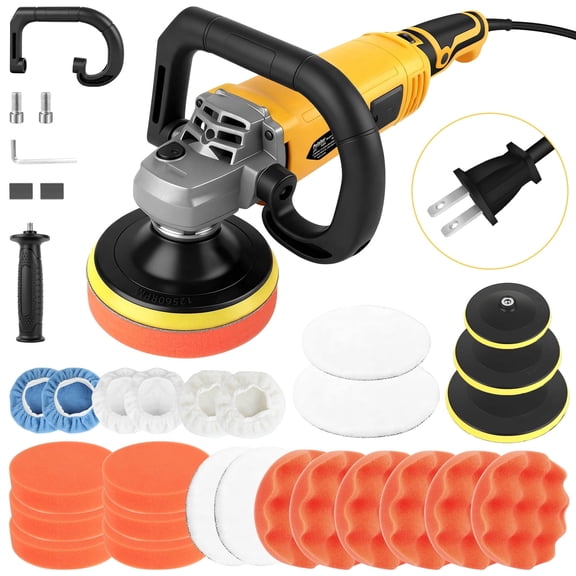 Buffer Polisher, 2000W Rotary Car Buffer Polisher Waxer, 7 Variable Speed 500-3300 Rpm, Detachable Handle with 5" 6" 7" Backing Plate for Car Detailing, Polishing, Waxing