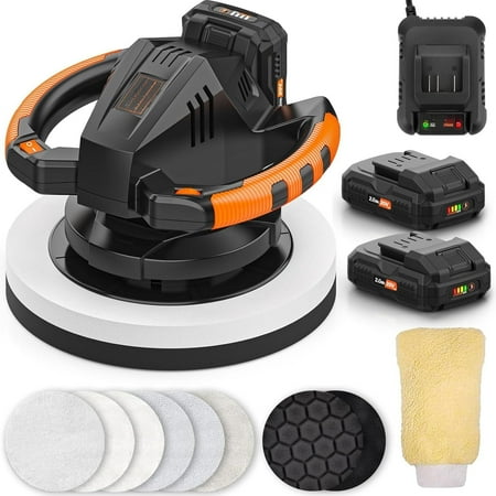 Buffer Polisher, 20V Cordless Buffer Polisher, 10 Inch Portable Polishing Machine Kit for , 2 count 2Ah , 6 Variable Speed 1500-3600RPM,Double handle, for Waxing
