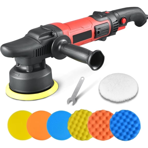 Buffer Polisher,5 inch Dual Action Polisher,Long Orbit 16mm Random Buffer Polisher kit with 6 Variable Speed 1000-5500rpm,Detachable Handle,7 Buffing Pads for detailing Polishing and Waxing
