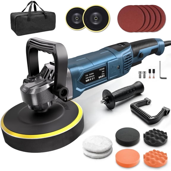 Buffer Polisher, 6 Inch/7 Inch 1600W Rotary Buffer Polisher Waxer, 7 Variable Speed 1000-3500 RPM, Detachable Handle for Waxing, Polishing & Scratch Removal