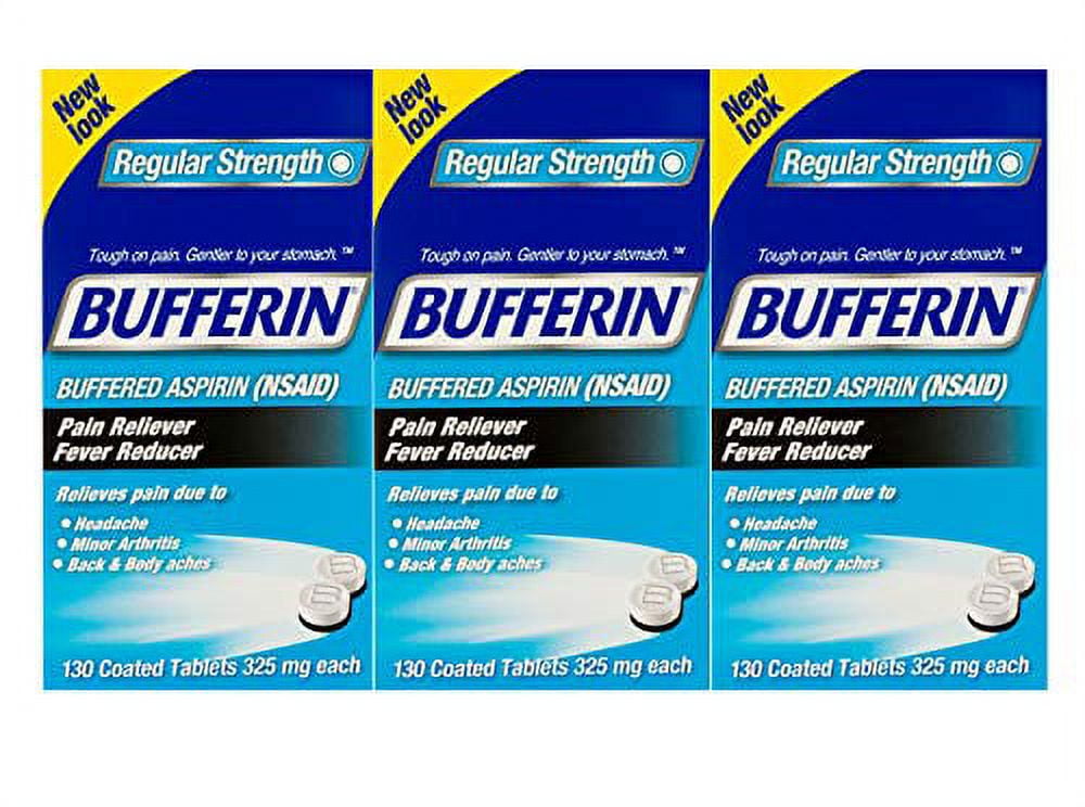 Bufferin Aspirin Pain Reliever/Fever Reducer Coated Tablets, 325mg, 130 Count (Pack of 3