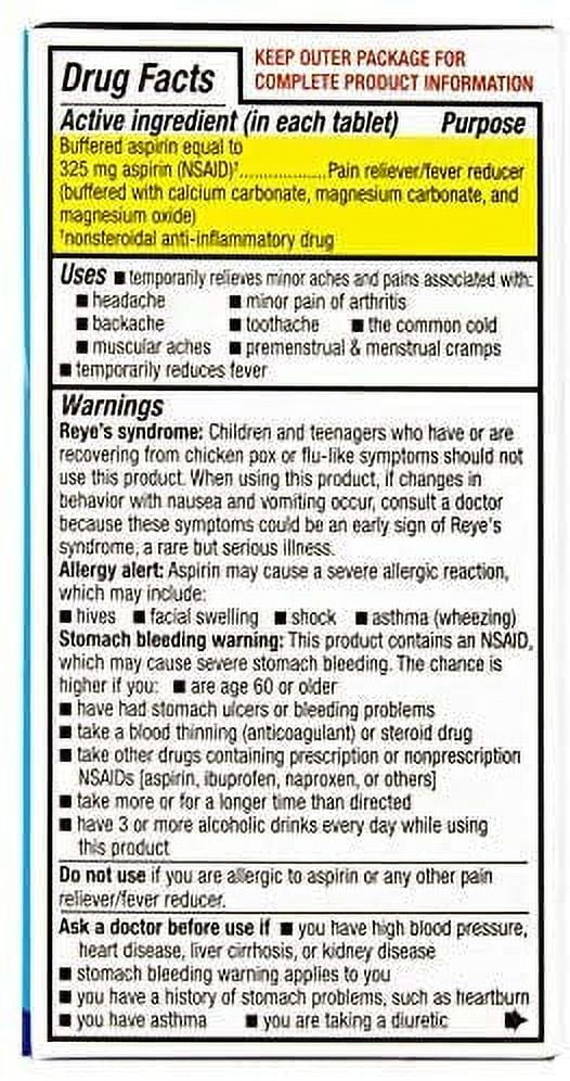 Bufferin Aspirin Pain Reliever/Fever Reducer Coated Tablets, 325mg, 130 Count