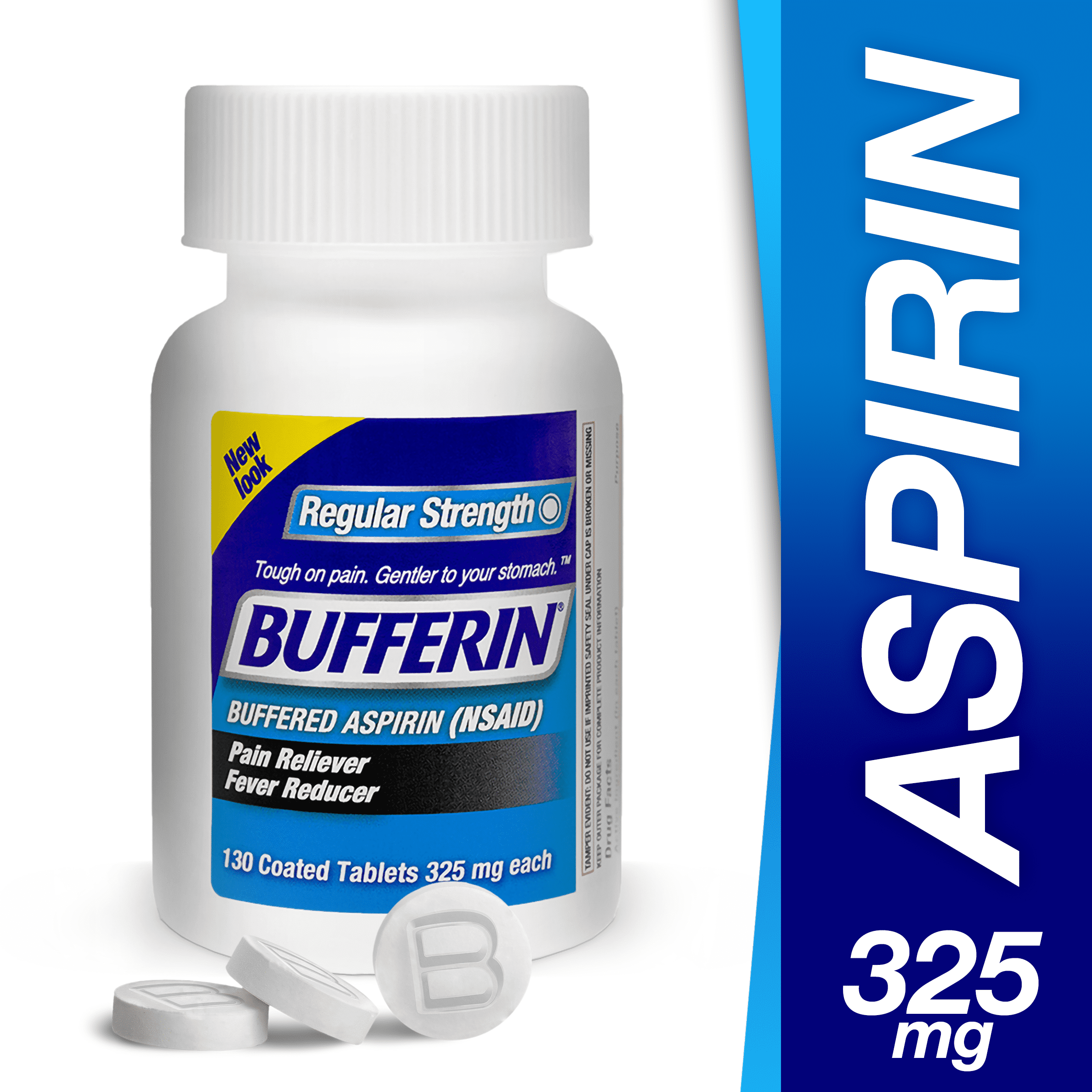 Bufferin Aspirin Pain Reliever/Fever Reducer over-the-Counter Coated Tablets, 325mg, 130 Count