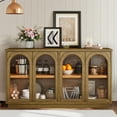 thumbnail image 1 of Buffet Cabinet with 4 Arched Glass Doors, TUANLUO Accent Buffet Sideboard, Modern Wood Storage Cabinet Furniture for Kitchen Dining Room Living Room, 57.7"L x 14.8"W x 31.9"H, Brown, 1 of 10
