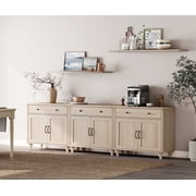 Buffet Cabinet with 6 Doors and 3 Drawers, Large Coffee Bar Table Wood Kitchen Storage Cabinets with Storage Cabinets, Modern Farmhouse Sideboard Credenza for Dining Room, Beige, 102 inch