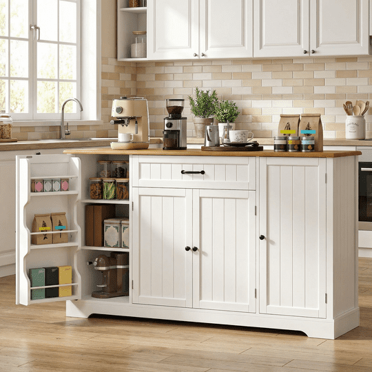 Buffet Cabinet, Aiho Coffee Bar Cabinet with 1 Drawer and 4Doors, 56" Kitchen Storage Cabinet for Kitchen, Living Room and Bathroom - Retro Desktop