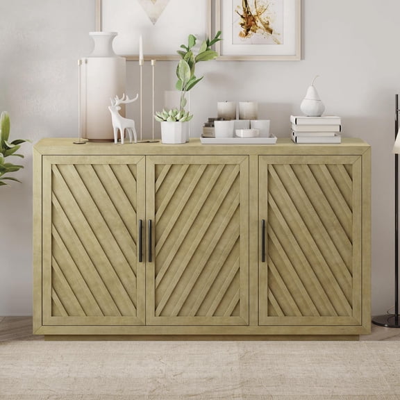 Buffet Cabinet, Atumon Accent Cabinet with 3 Doors, Farmhouse Buffet Cabinet with Adjustable Shelves, Wood Cabinet Furniture for Kitchen Dining Room Living Room, 60"L x 15.7"W x 34.3"H, Natural