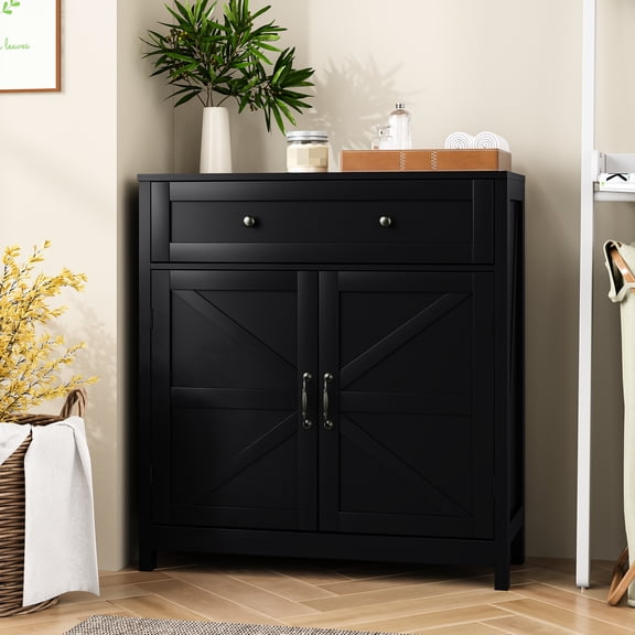 Buffet Cabinet For Kitchen With Adjustable Shelf And Drawer, Black Color Dining Room Drawer In Style