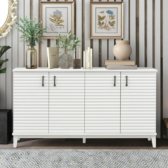 Buffet Cabinet Furniture, Atumon Accent Cabinet with 4 Doors, Wood Storage Cabinet with Adjustable Shelves, Storage Cabinet for Kitchen Dining Room Living Room, 60"L x 18"W x 36"H, White