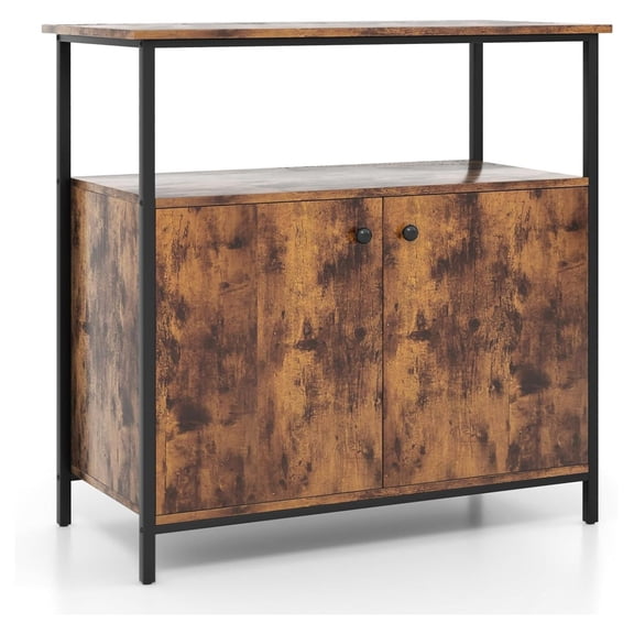 Buffet Cabinet, Industrial Storage Cabinet with Doors and Shelves, Wood Buffets & Sideboards, Farmhouse Coffee Bar, Rustic Console Table for Kitchen, Dining Living Room, Entryway