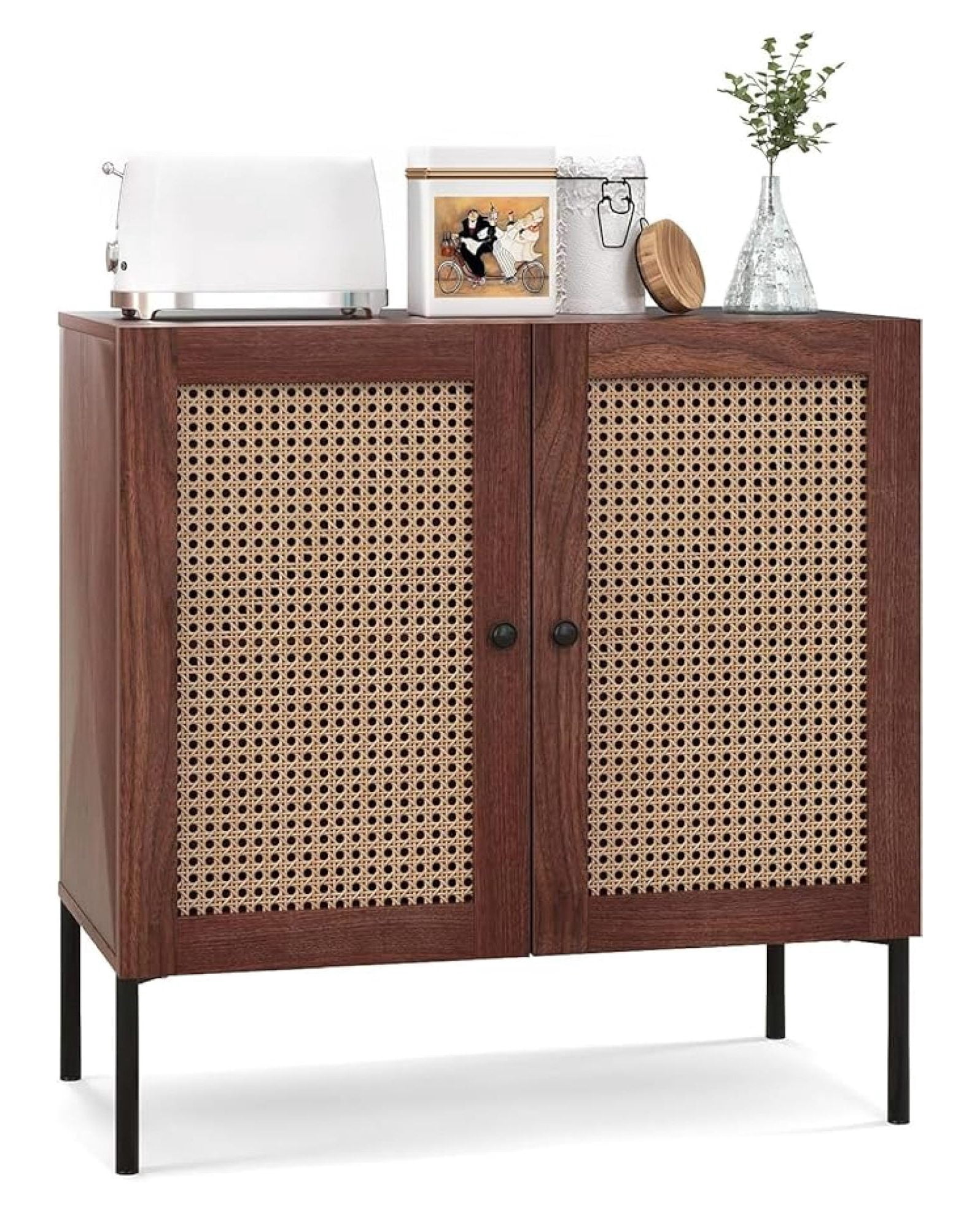 Buffet Cabinet, Rattan Sideboard Console Table Coffee Bar Accent ...