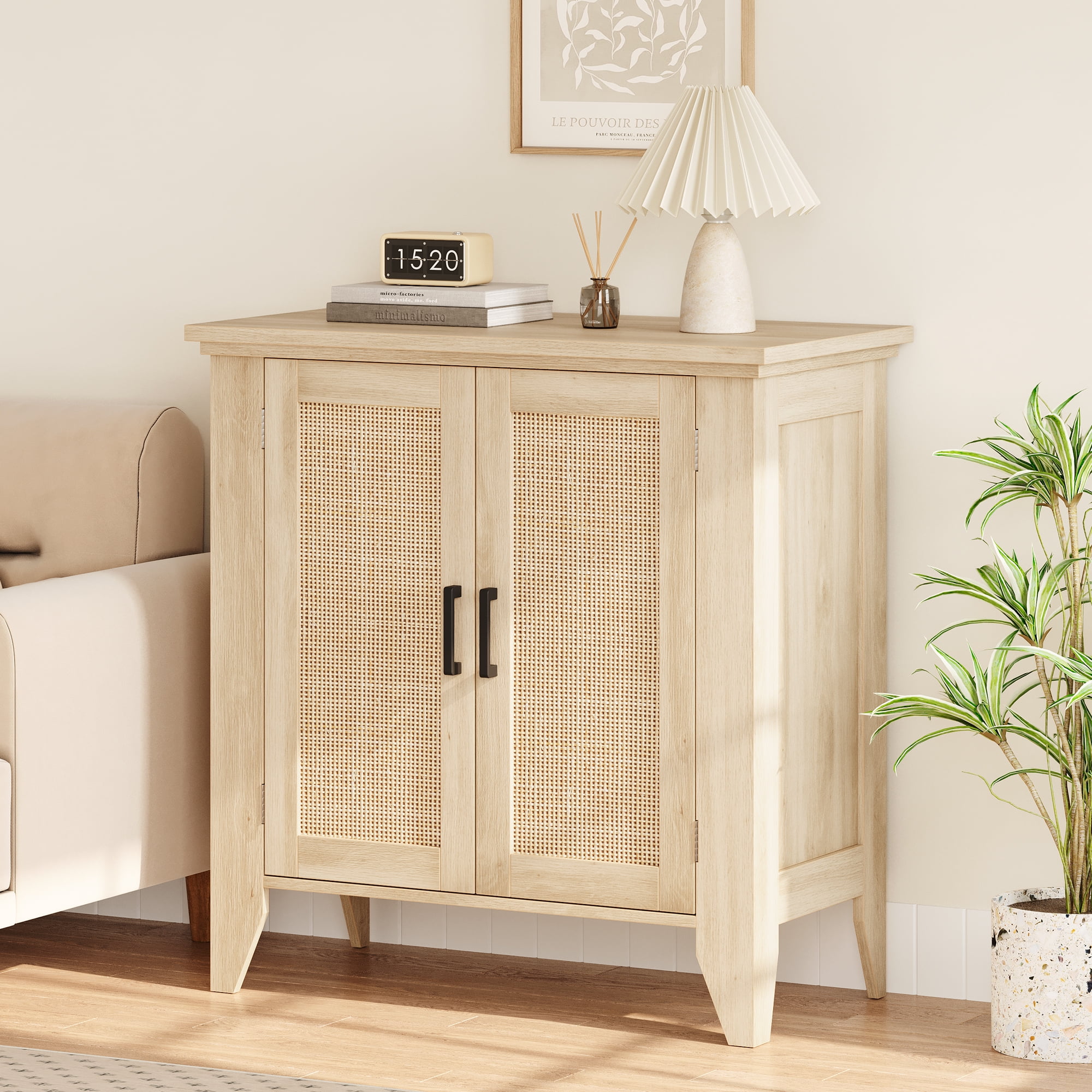 Buffet Cabinet,Rattan Storage Cabinet with Door and Adjustable Shelf,Kitchen Console Cabinet with Storage Space,Suitable for Dining Room,Bedroom,Hallway