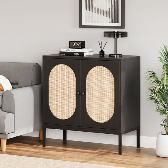 Buffet Cabinet, Rattan Storage Cabinet with Doors and Shelves, Accent Cabinet Sideboard, Wood Console Cabinet with Storage Entryway Cabinet for Living Room, Dining Room, Hallway