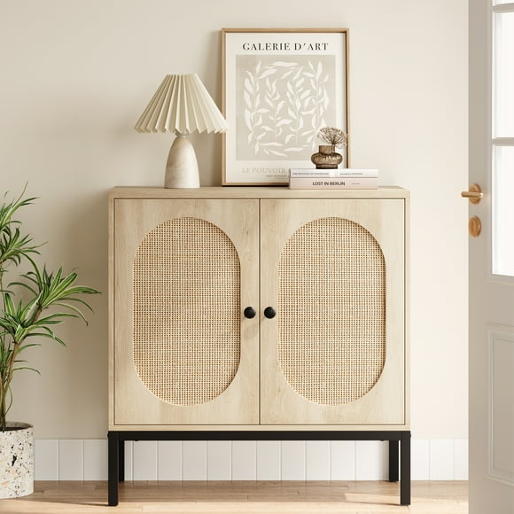 Buffet Cabinet Rattan Storage Cabinet with Doors and Shelves, Accent Cabinet Sideboard, Wood Console Cabinet with Storage Entryway Cabinet for Living Room, Dining Room, Hallway