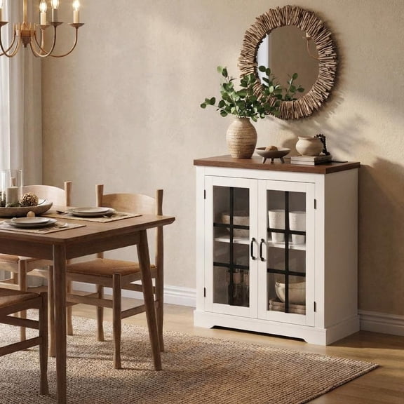 Buffet Cabinet Sideboard, Built-in Power Outlet, Wall-Mountable, Sturdy Storage for Dining/Living Room, Brown