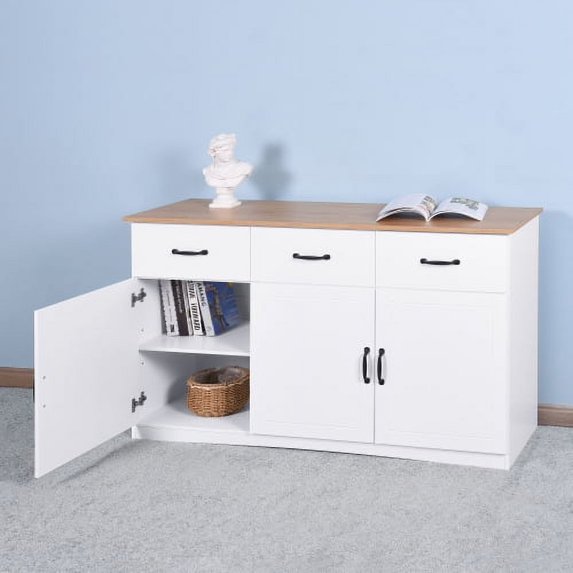 Buffet Cabinet, Sideboard Cabinet with Storage Kitchen Sideboard with 3 Doors & 3 Drawers Farmhouse Buffet Server Bar Cabinet Console Table for Dining Living Room Decorative Cupboard, White