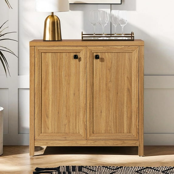 Buffet Cabinet Sideboard Pantry Kitchen Cabinet with Extra Thick MDF Panel Frame, Credenza Cabinet for Kitchen Living Room Entryway, Natural Walnut (2 Doors)